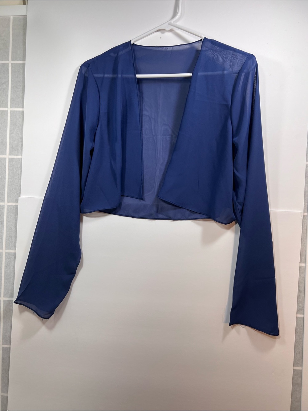 Deep Blue Sheer Open-Front Cropped Bolero Jacket
